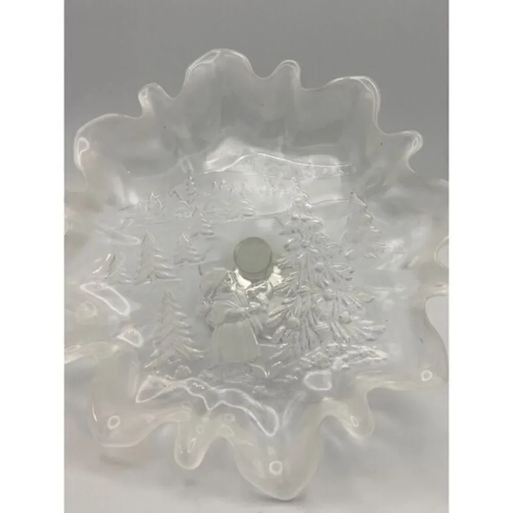 Mikasa Christmas Story‎ Frosted Edge Footed Clear Crystal Candy Dish Bowl